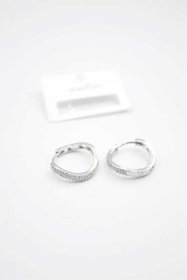 Taşlı Halka Küpe - Gümüş