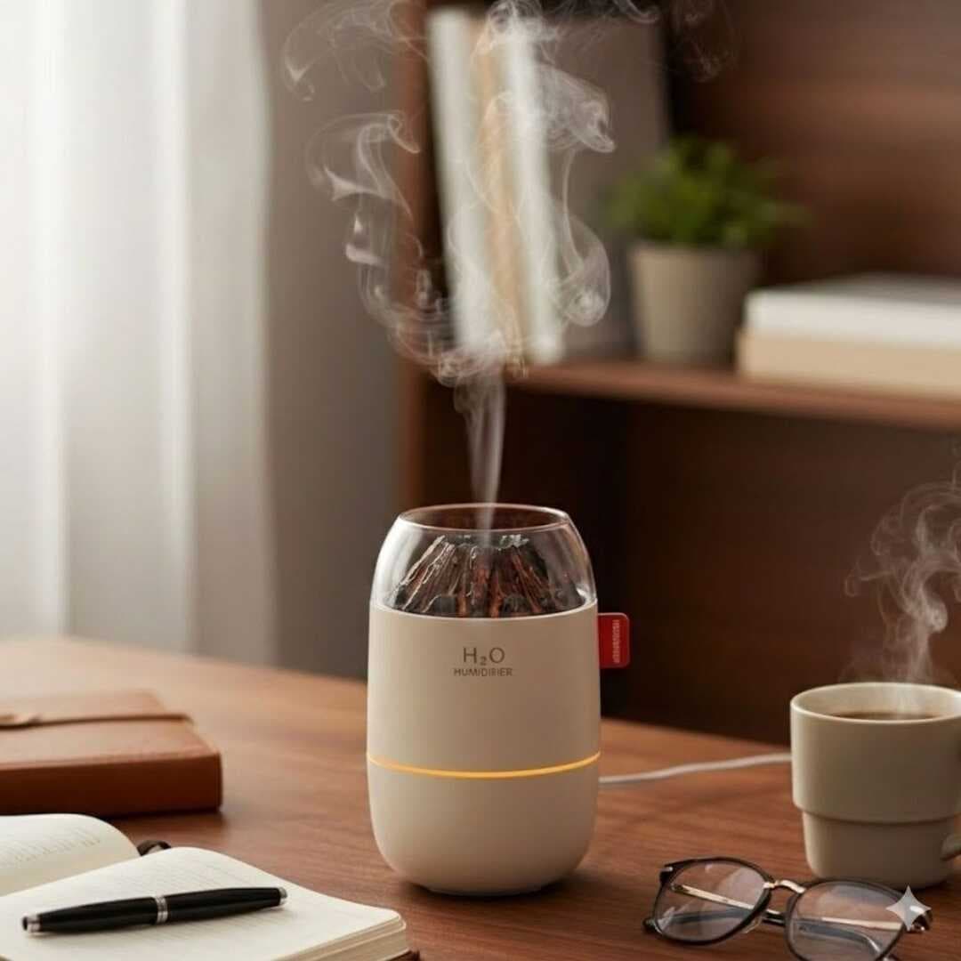 Ahşap Odun Ateşi Tasarımlı 280 Ml Ultrasonik Hava Nemlendirici &amp;amp; Aroma Difüzör – Soğuk Buhar Makinesi, Led Işıklı, Ortam Nemlendirici (5430)