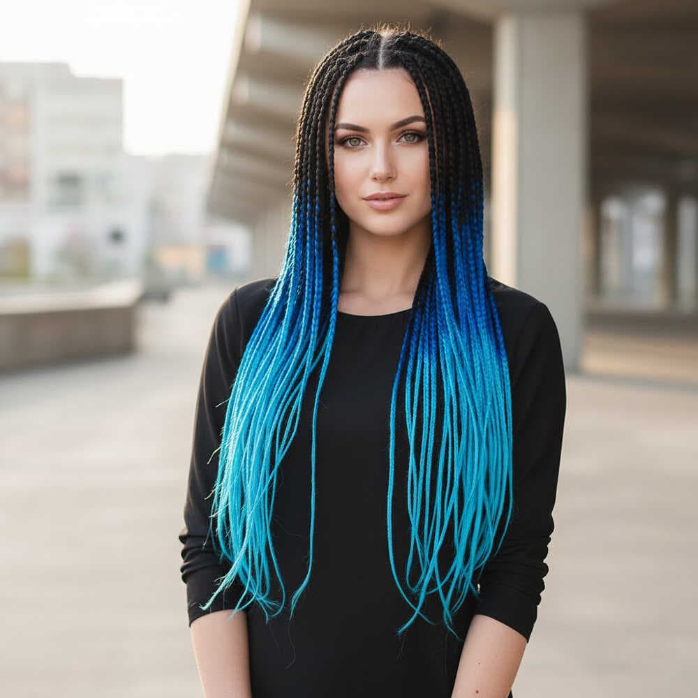Afrika Örgüsü Ve Rasta İçin Sentetik Ombreli Saç / Siyah / Koyu Mavi / Turkuaz Mavi