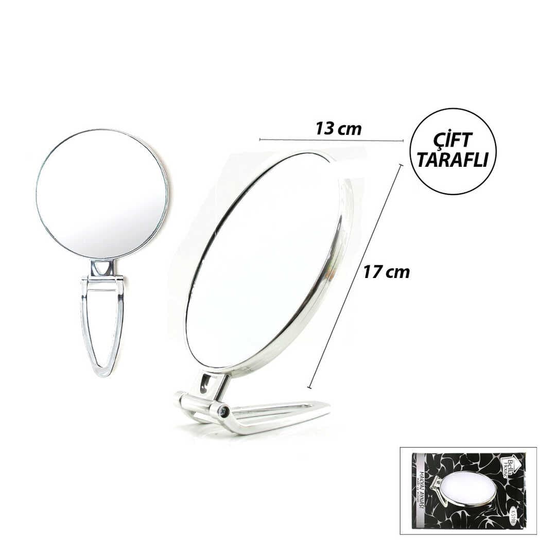OVAL - GÜMÜŞ 6.5 INC=16.5X13CM MAKYAJ AYNASI ÇİFT TARAFLI KATLANIR AYAKLI (5430)