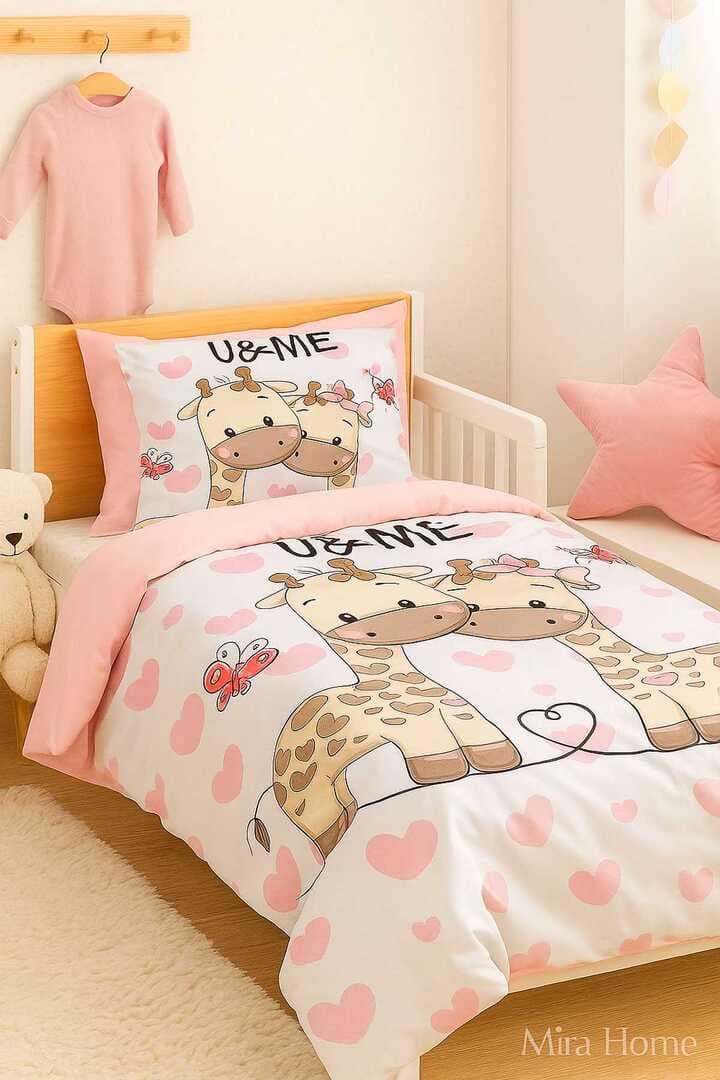 Yenidoğan Kız Bebek Nevresim Takımı %100 Pamuklu Zürafa