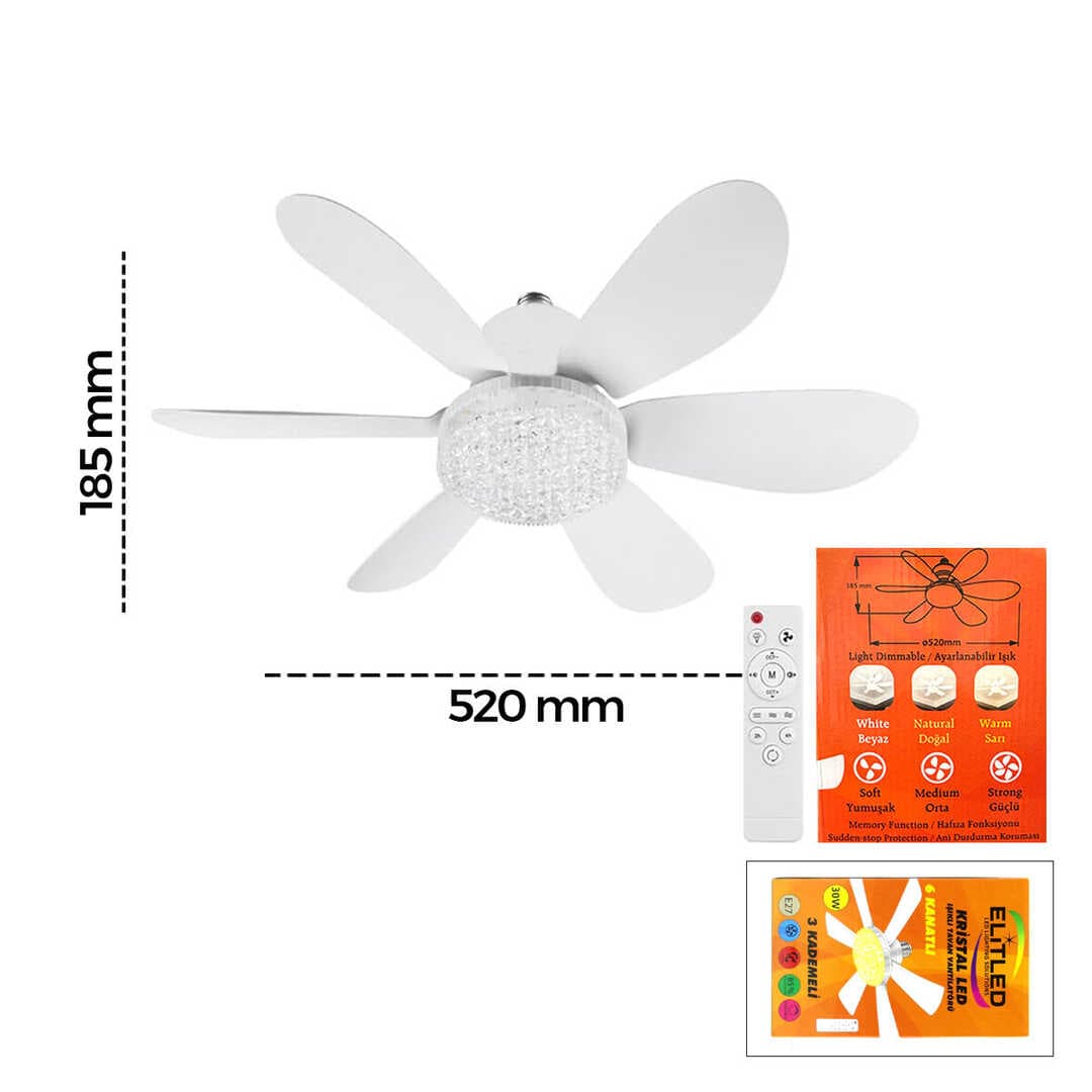 2İN1=TAVAN VANTİLATÖR - AVİZE LAMBA KUMANDALI 52CM SİNEK KOVUCU 6-BEYAZ PLASTİK KANAT 3-KADEME HIZ BEYAZ-SARI-DOĞAL IŞIK (5430)