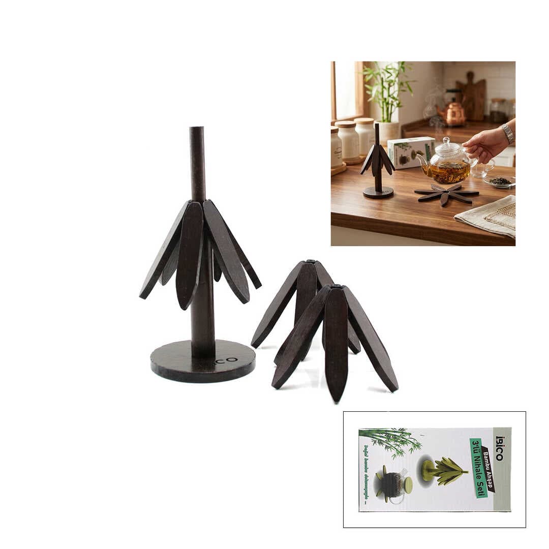 STANDLI=AĞAÇ MODEL 2PCS AHŞAP BAMBU KATLANIR NİHALE YAPRAKLI ÇİÇEK MODELİ= ÇAP: 20CM (5430)