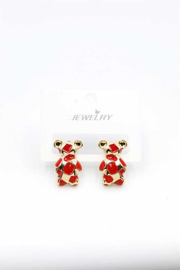 Mineli Ayıcık Küpe - Kırmızı