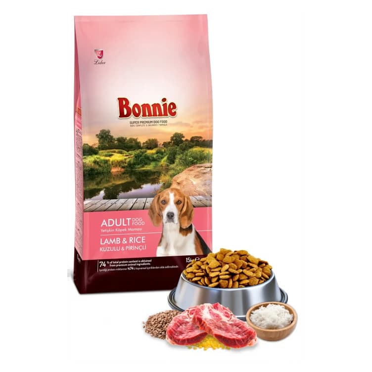 Bonnie Kuzu Etli ve Pirinçli Yetişkin Köpek Maması 15 Kg