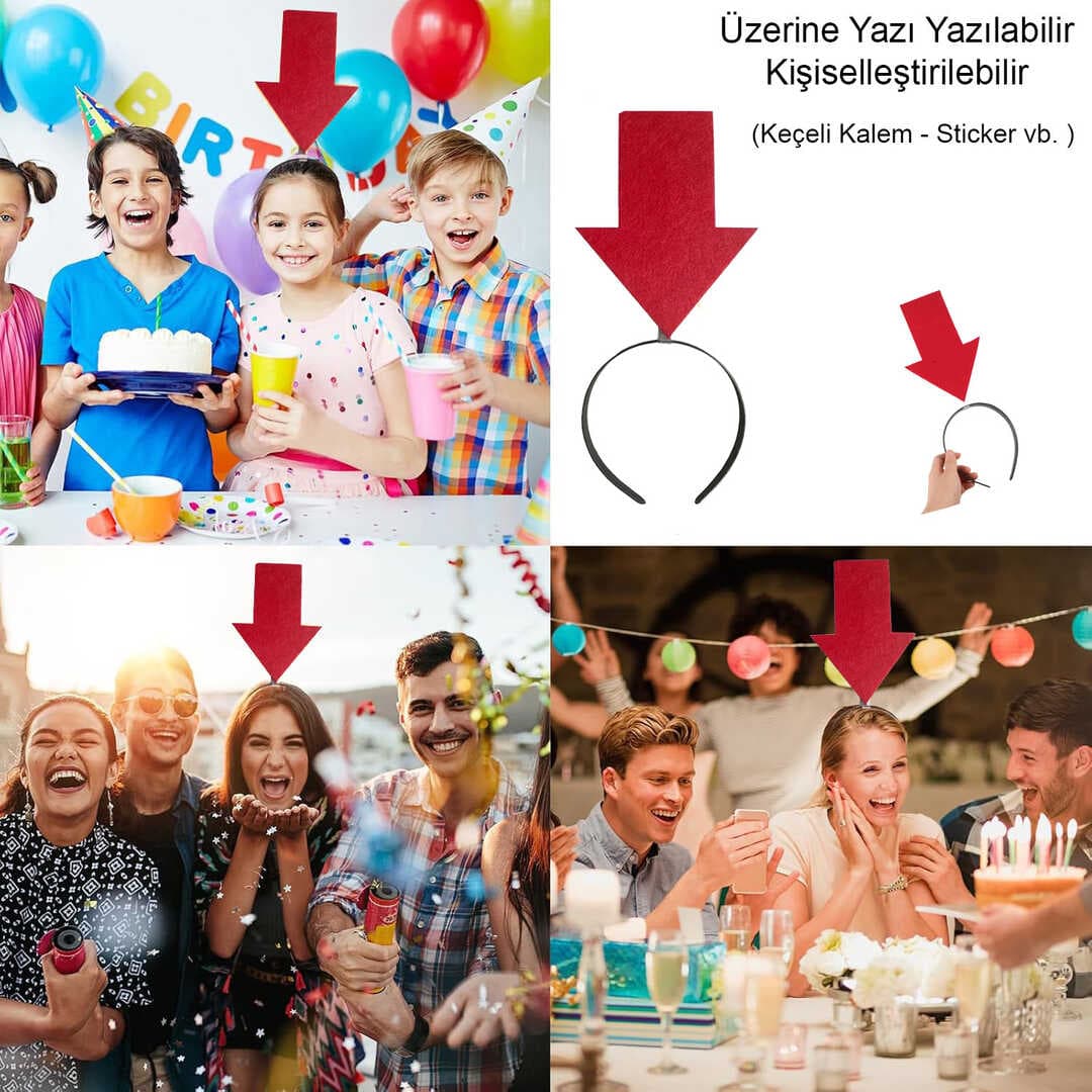 Kişiselleştirilebilir Ok Taç – Üzerine Yazı Yazılabilen Parti Tacı Kırmızı Renk (5430)