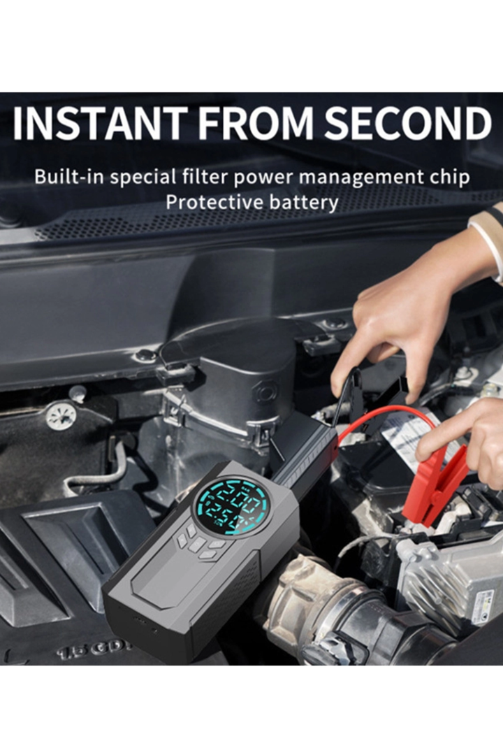 Şarjlı 8.000 Mah Taşınabilir Çanta Araç Akü Şarj Takviyeli Işıklı Hava Kompresörü Powerbankli