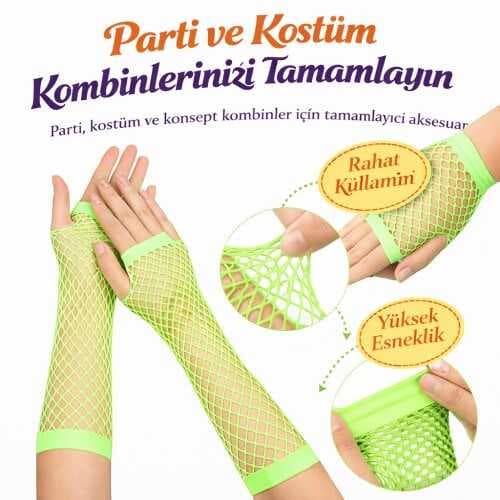 80’ler 90’lar Retro Neon Yeşil File Parmaksız Eldiven 26 cm