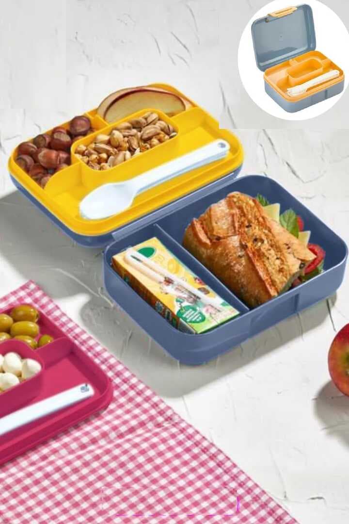 Meyve Suyu Bölmeli - Tabaklı Beslenme Kabı  Diyet Kabı -Çatal Bıçak Kaşık Dahildir (477477)