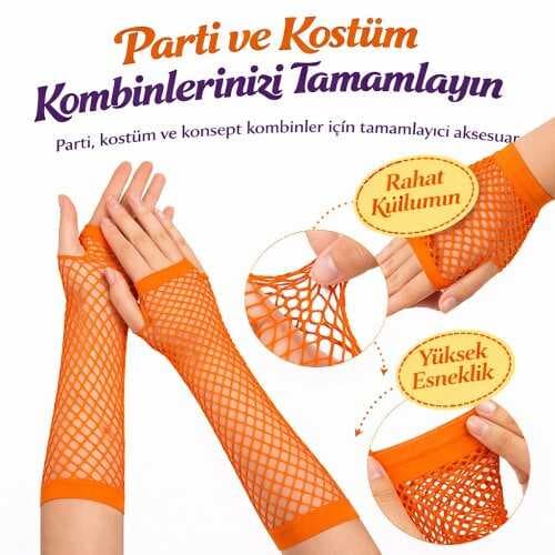 80’ler 90’lar Retro Turuncu File Parmaksız Eldiven 26 cm