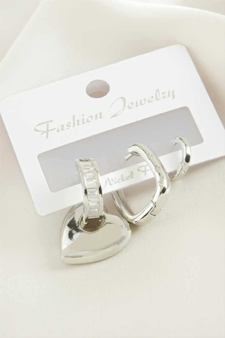 3 Adet Kalp Zirkon Taşlı Küpe