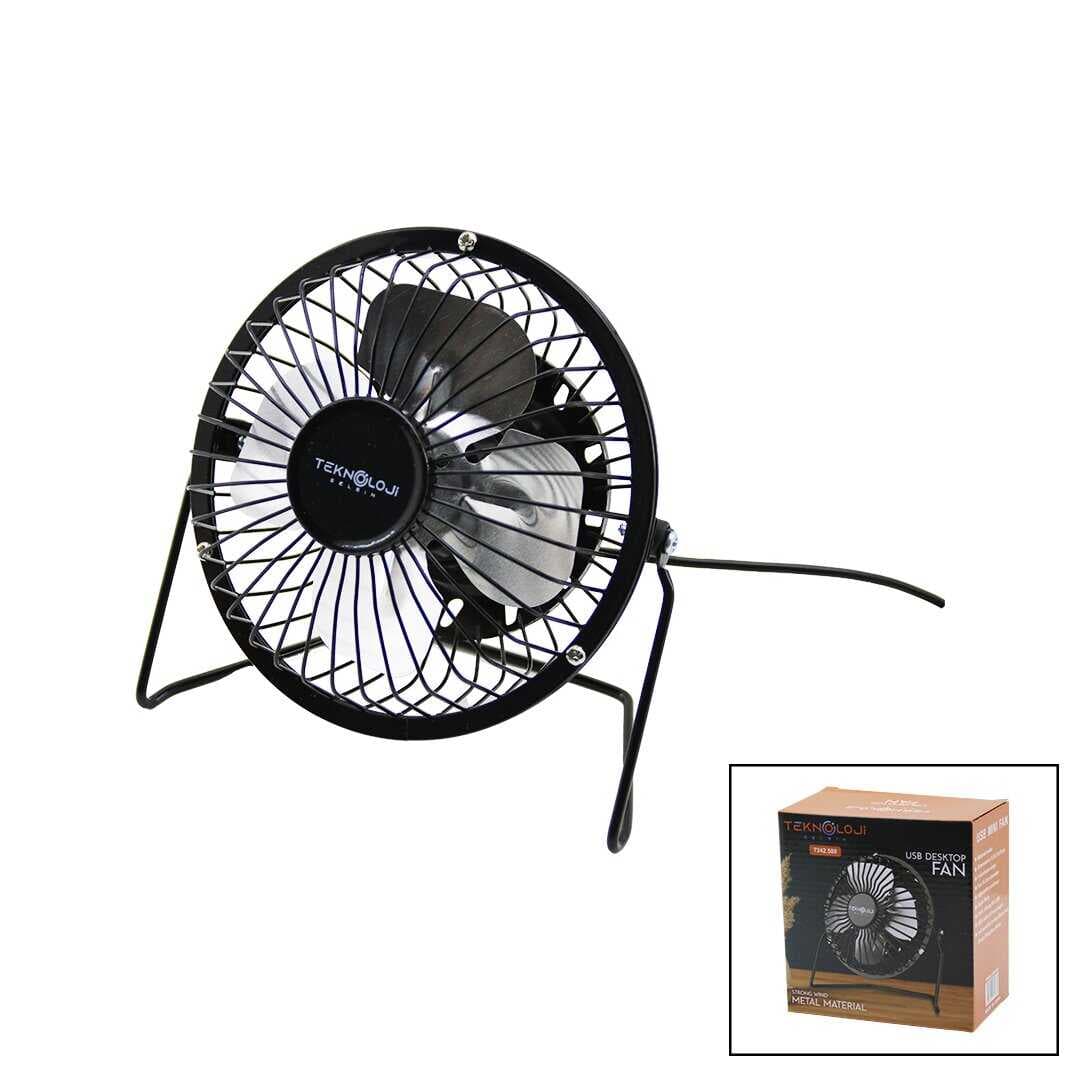 USB - MİNİ FAN METAL KASA - AYAK=360 DERECE MASA ÜSTÜ VANTİLATÖR 4-METAL PERVANE 13.5X11X15CM5V-2.5W (5430)
