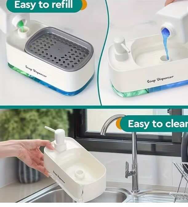 Çift Hazneli Sıvı Sabunluk, Süngerlik ve Otomatik Deterjanlık