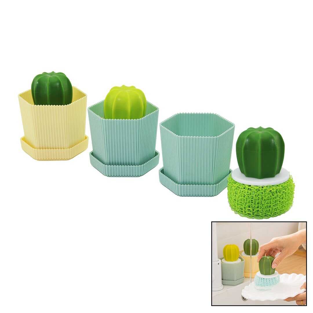 KAKTÜS MODEL SAPLI SERT - RENKLİ PLASTİK TEL BULAŞIK FIRÇASI  RENKLİ PLASTİK TABAKLI HAZNE (5430)