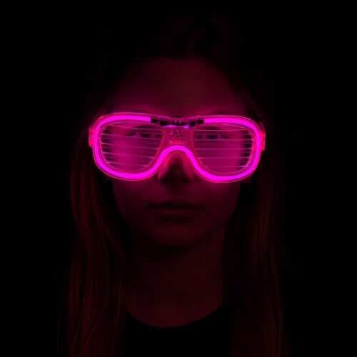 Pembe Led Işıklı Parti Gözlüğü - Neon Glow Şerit Gözlük 3 Modlu