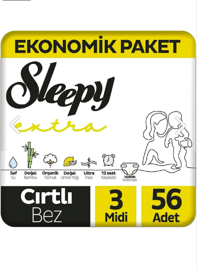 Sleepy Extra Günlük Aktivite Ekonomik Paket Bebek Bezi 3 Numara Midi 56 Adet