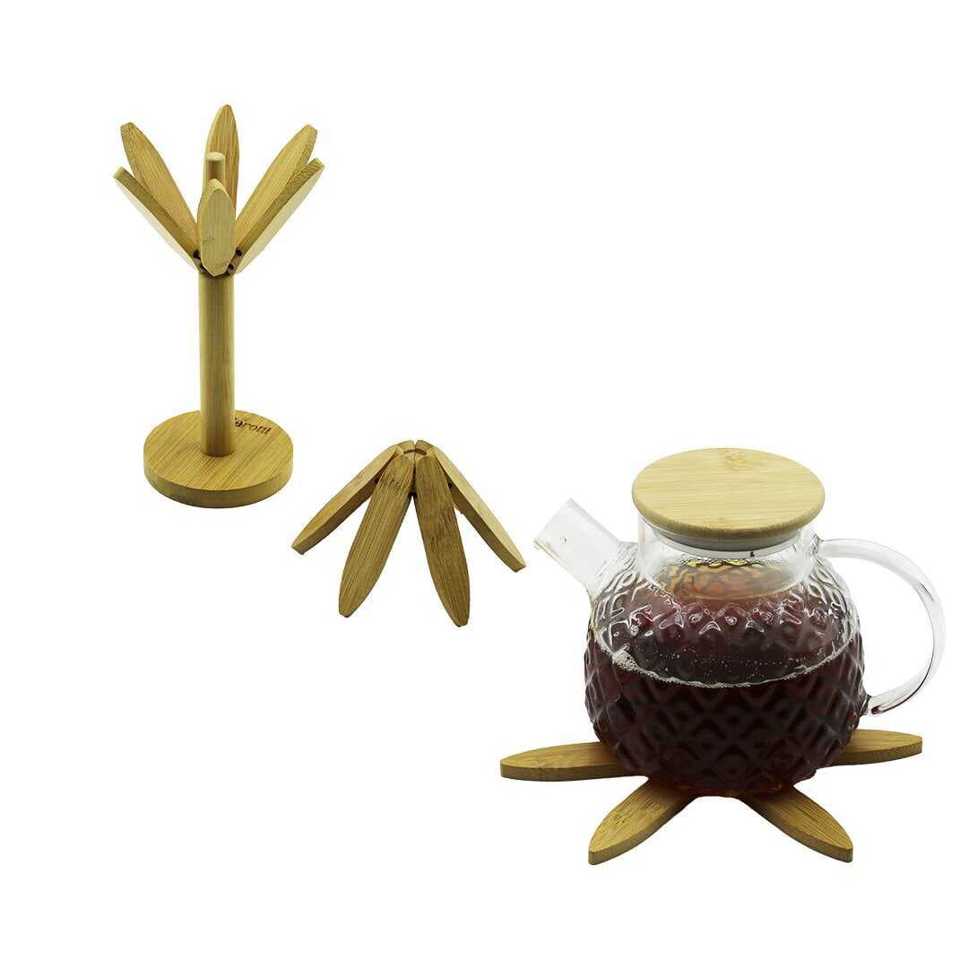 STANDLI AĞAÇ MODEL 2PCS AHŞAP BAMBU KATLANIR NİHALE 6-YAPRAKLI ÇİÇEK MODELİ= ÇAP: 20CM (5430)