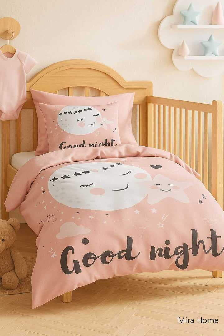 Yenidoğan Kız Bebek Nevresim Takımı %100 Pamuklu Good Night