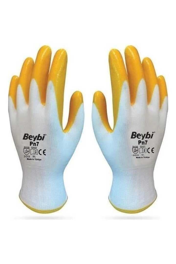 Pn7 Sarı Iş Eldiveni Polyester Örme Nitril Beybi No:10 Royaleks Group - 6 Çift