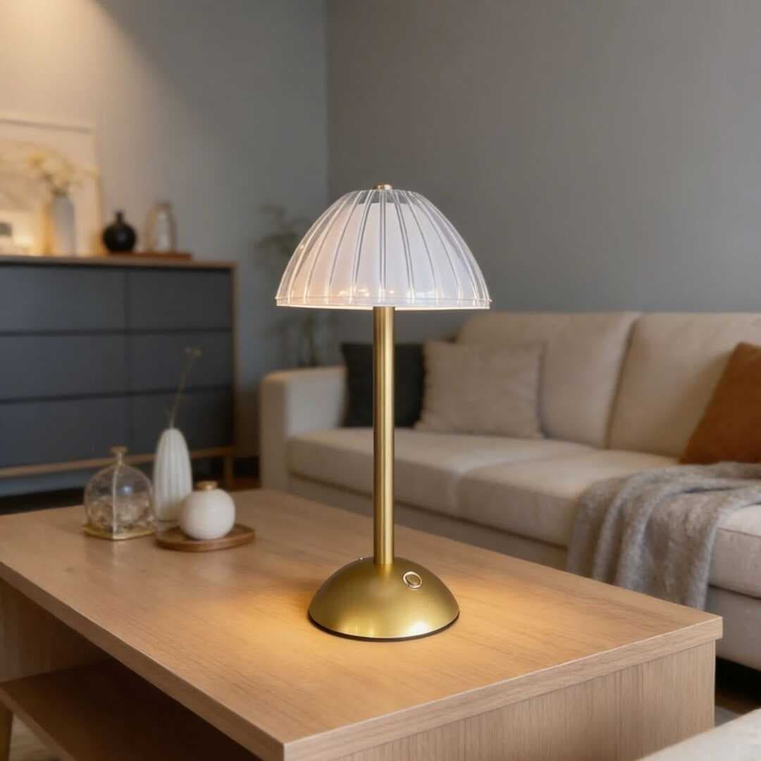 Uzun Mantar Çizgili Model LED Masa Lambası – Dokunmatik, 3 Renk Işık Modlu, Şarjlı Dekoratif Gece Lambası (5430)