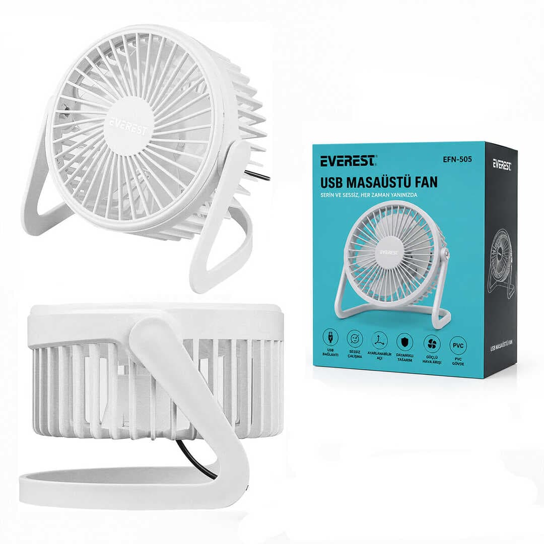 USB ŞARJLI - PVC GÖVDE 14.5X14.1CM MASA ÜSTÜ FAN - VANTİLATÖR EFN-505 (5430)