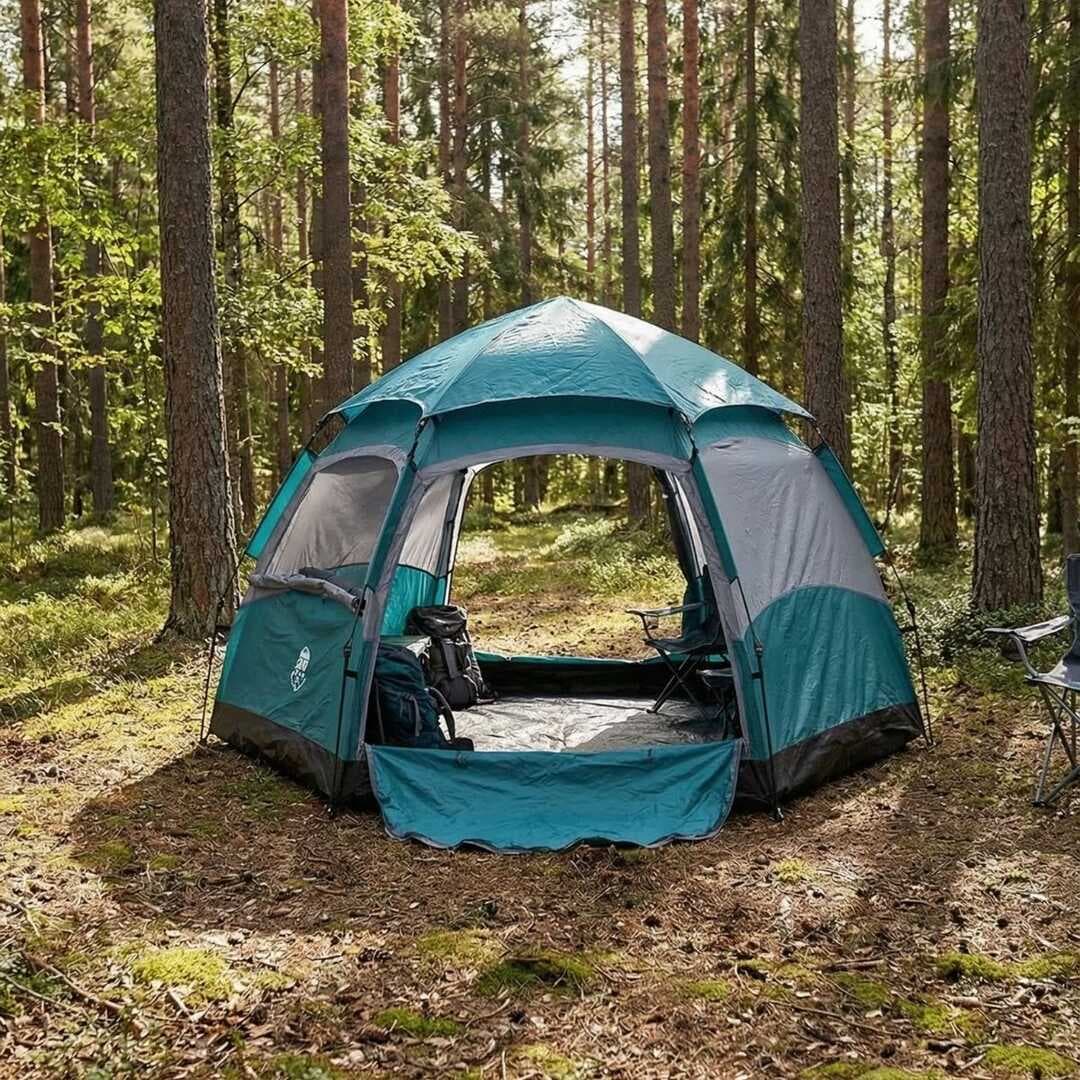 4 Kişilik Otomatik Kamp Çadırı – Altıgen Tasarım, Çift Kapılı, Suya Dayanıklı, Hızlı Kurulumlu Geniş Aile Outdoor Çadırı 240x240x160 cm (5430)