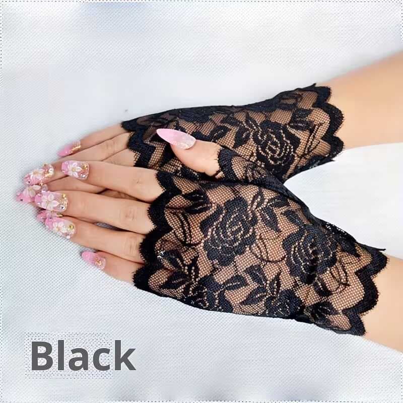 Siyah Dantel Parmaksız Kısa Eldiven