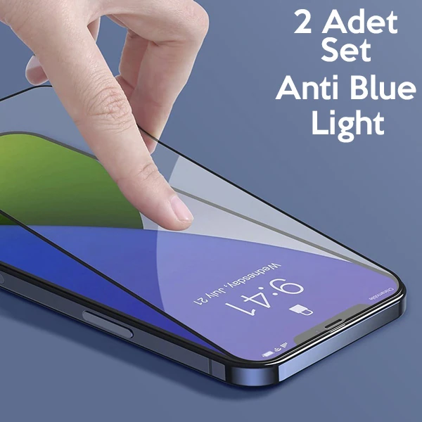 Baseus İPhone 12-12 Pro 0.3MM Full Anti Blue Light Tempered Cam Ekran Koruyucu 2Adet Set-(5775)