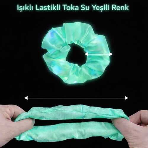 Mint Yeşili Renk Led Işıklı Lastikli Saç Tokası - 3 Modlu Festival &amp; Parti Saç Tokası