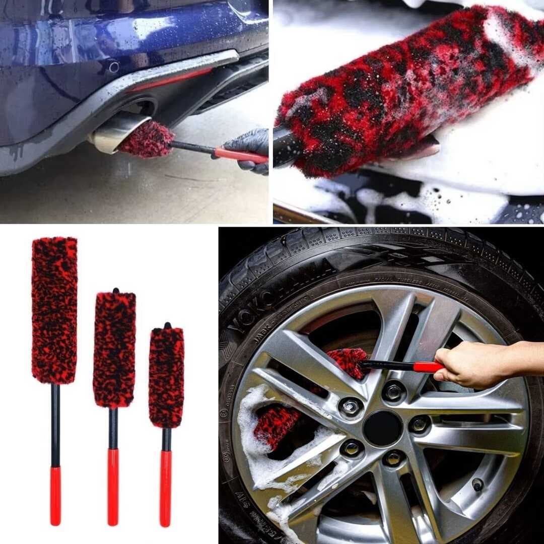 3lü Bükülebilen Peluş Detaylı Temizlik İçin Oto Jant Egzos Temizleme Fırçası (4767)