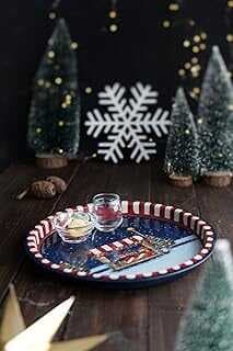 EVLE-Yılbaşı Temalı Metal Tepsi, 31.5 CM (Tart)