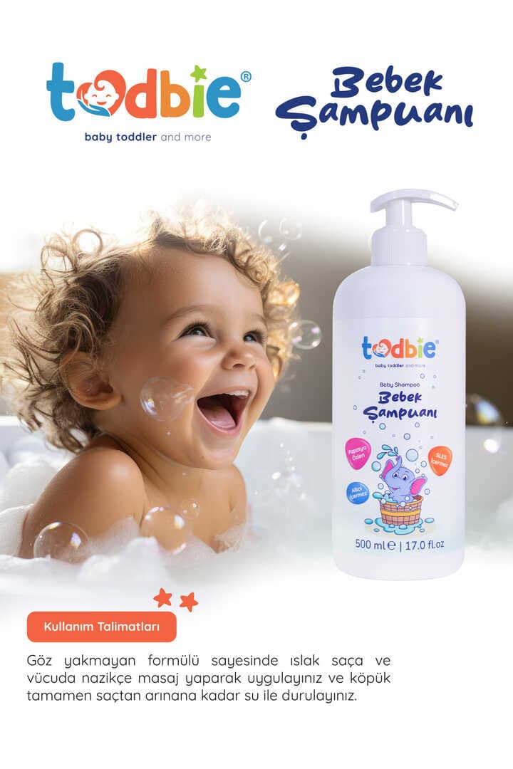 TODBİE 500 ml 1 Alana 1 Bedava 500 ml Bebek Şampuanı - Göz Yakmayan, Papatya Özlü, Sles İçermez