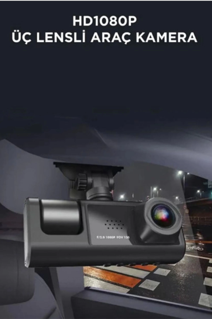 Araç İçi 1080p 3 Kameralı Lcd Ekranlı Gece Görüşlü , G-sensör , Geri Görüş Kamera