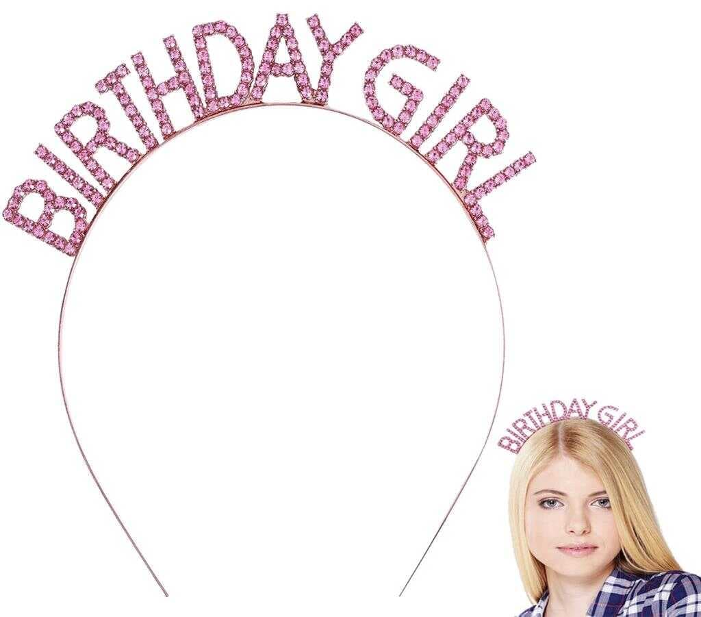 NessiWorld Pembe Renk Kristal Taşlı Parlak Birthday Girl Yazılı Taç 16x17 cm