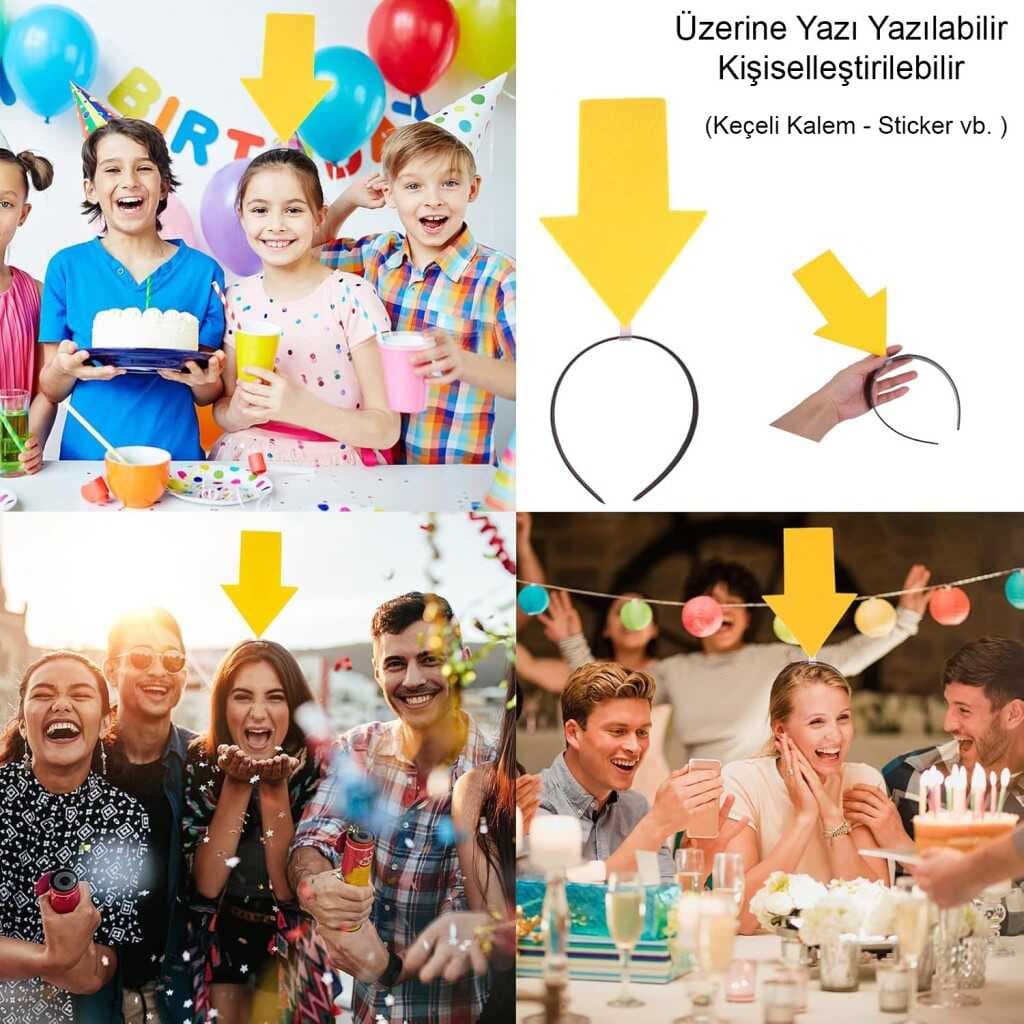 Kişiselleştirilebilir Ok Taç – Üzerine Yazı Yazılabilen Parti Tacı Sarı Renk