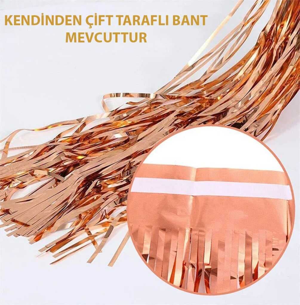 Nessiworld Rose Gold Püsküllü Kapı Perdesi - Parti, Bekarlığa Veda, Doğum Günü 1x2 m