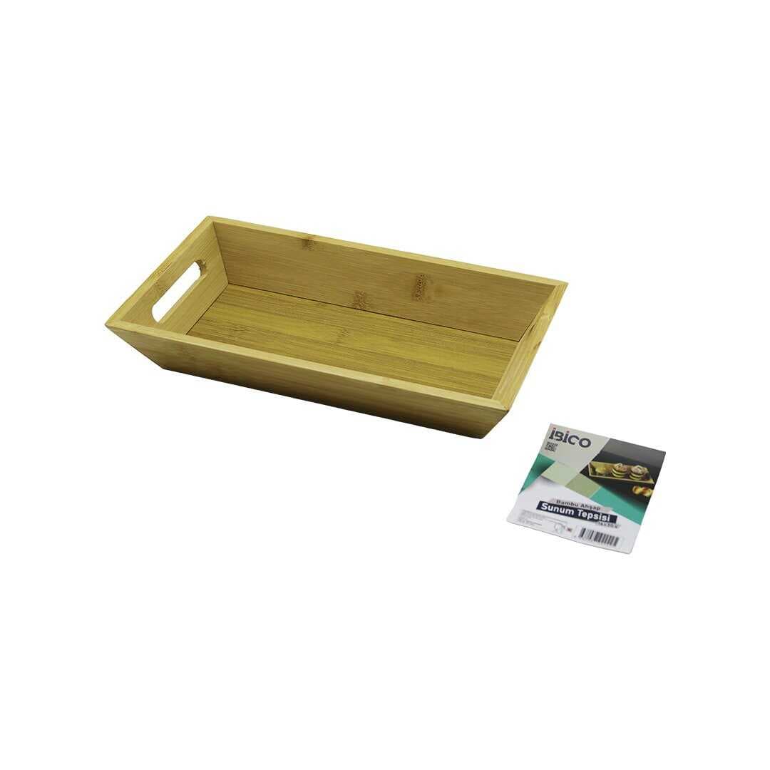 DİKDÖRTGEN=16X30CM  DERİN=4.5CM  AHŞAP BAMBU SUNUM TEPSİSİ ÇİFT OYMA KULPLU (5430)