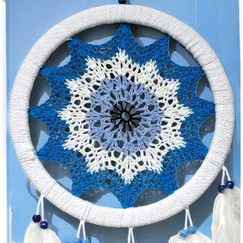 Petrol Mavisi Nazar Motifli Kuş Tüylü Duvar Süsü