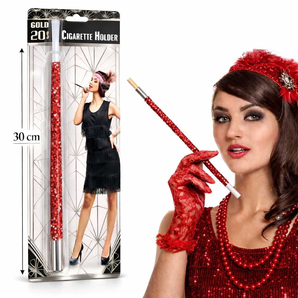 30 cm Kırmızı Payetli Sigara Tutacağı – 1920’ler Gatsby Parti Aksesuarı (5430)