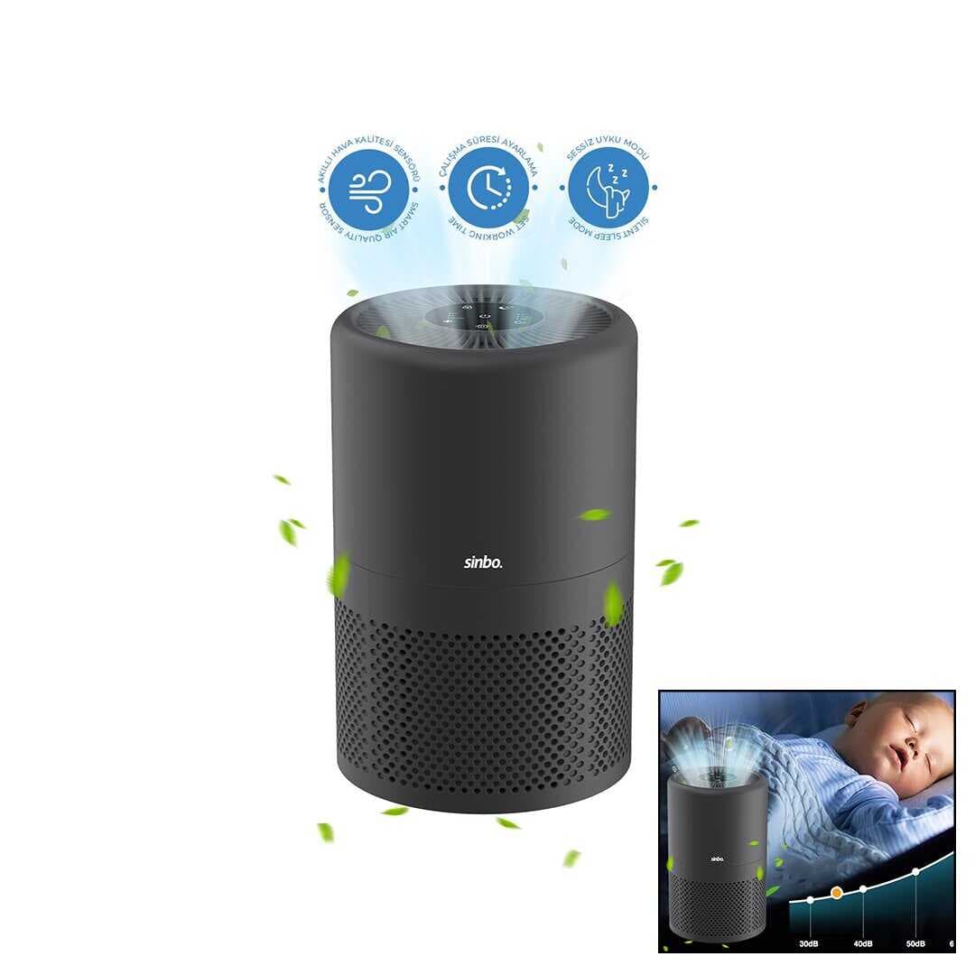 GRİ HAVA TEMİZLEME CİHAZI OTOMATİK FAN 3 KADEME FİLTRELEME LED AYDINLATMA SESSİZ UYKU MOD SAP-5507 (5430)