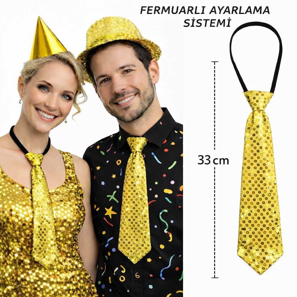 Altın Renk Pul Payetli Işıltılı Parti Kravatı 33 cm (5430)