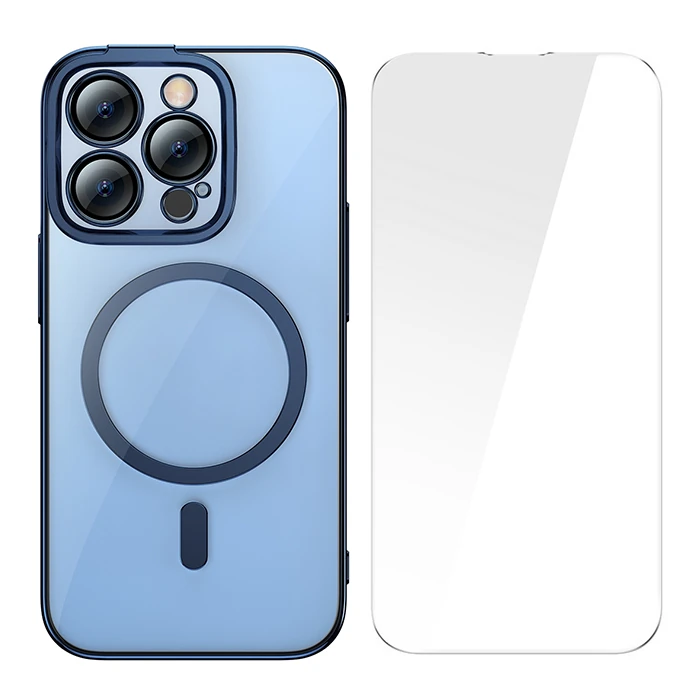 Baseus Glitter iPhone 14 Pro Max 6.7 Magsafe Silikon Kılıf + Tempered Ekran Koruyucu Set-(5775)