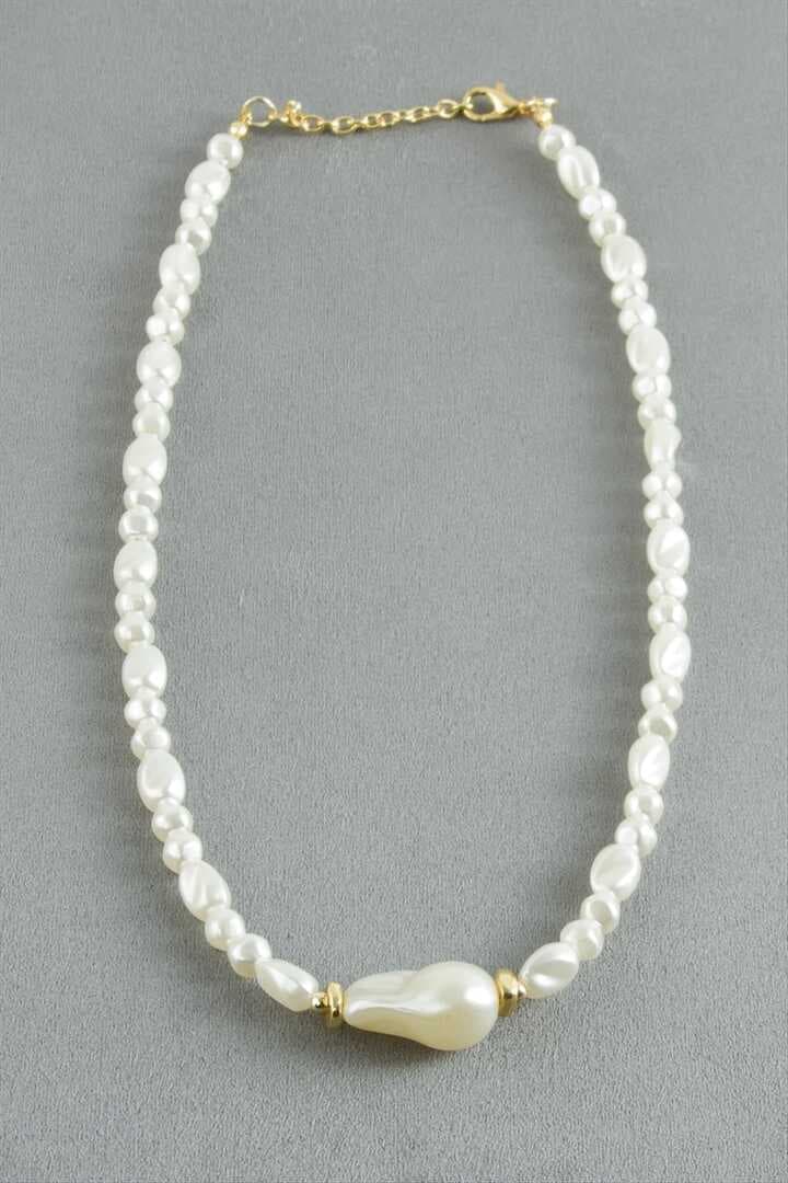 Oval Taşlı İnci  Kolye