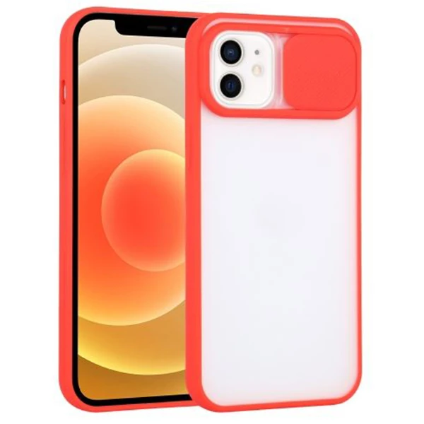 Ally iPhone 12 6.1 Kamera Lens Korumalı Sürgülü TPU Şeffaf Kılıf-(5775)