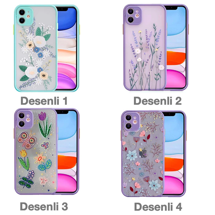 iPhone 12 Mini 5.4inç Kamera Korumalı Çiçek Desenli Silikon Kılıf-(5775)