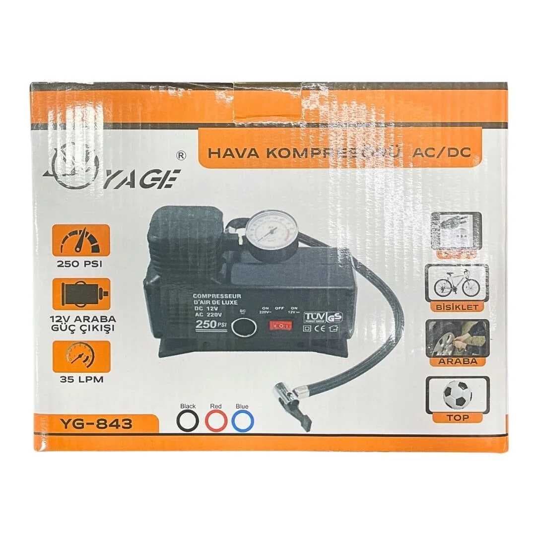 220 Volt-12 Volt 250 Psi Kompresör Lastik Hava Şişirme Oto Pompası Fişli Ve Çakmaklı Yage-843 (5430)