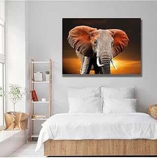GAAGART Tekli Yatay Kavas Duvar Tablosu Gü Batımıda Fil Portresi 60 x 40 gartM8643