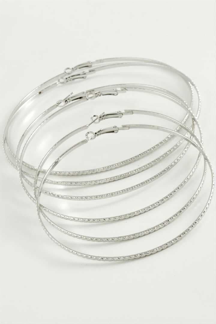 Zikzak Desenli Metal Halka Küpe 6 Adet