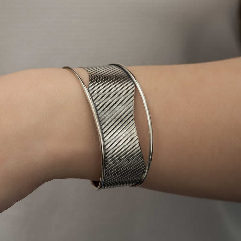 925 Ayar Gümüş Eskitme Desenli Bilezik (T6121) (477477)