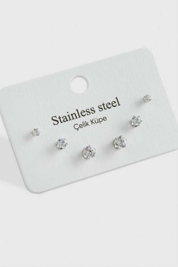 6 Adet Zirkon Tek Taşlı Çelik Küpe
